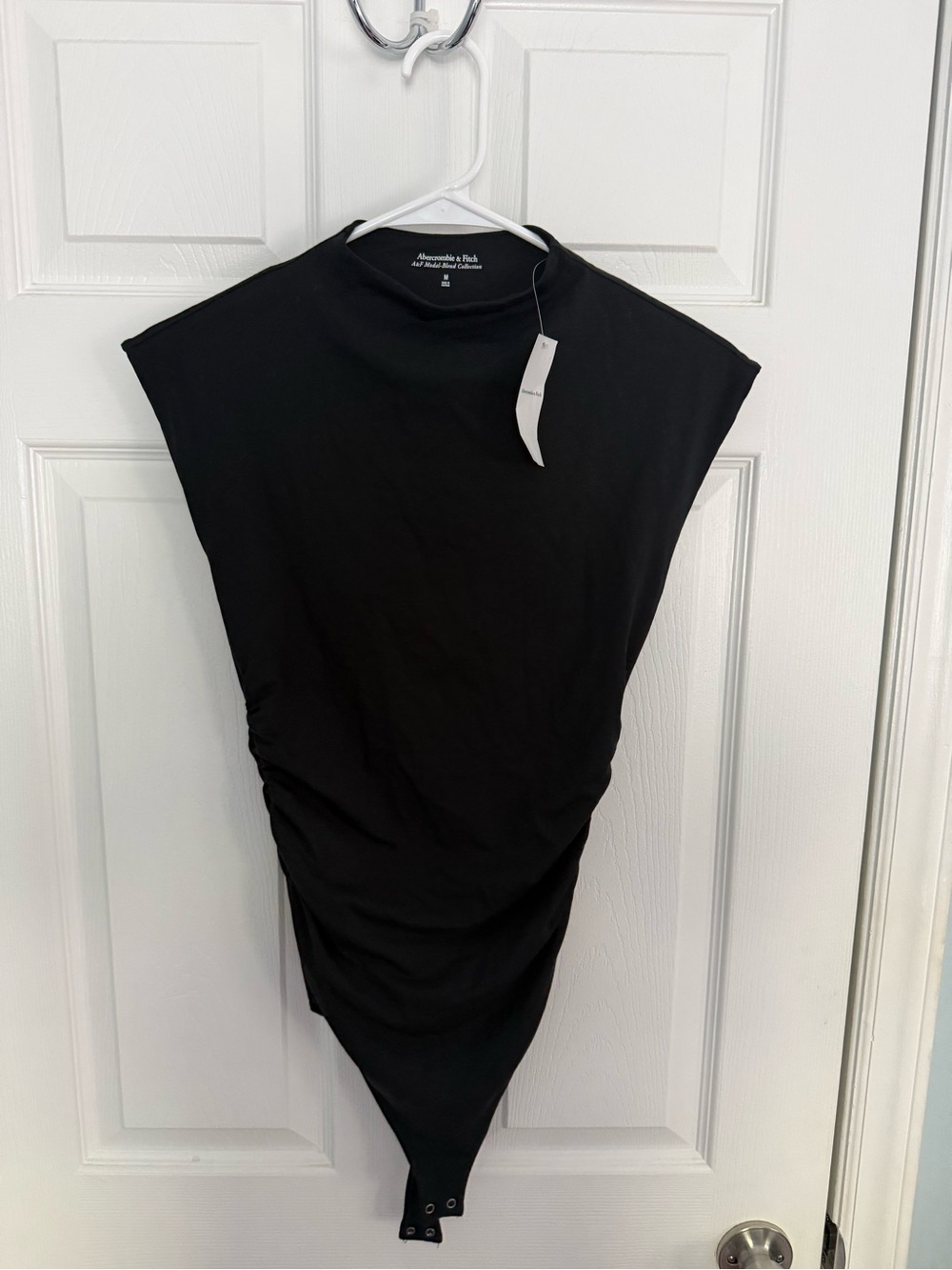 Abercrombie & Fitch Black Sleeveless Ruched High-Neck Bodysuit